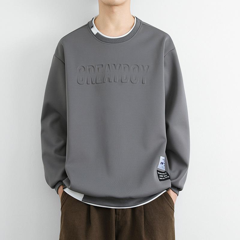 

Spring and Autumn Round Neck Sweater Men s Loose Hong Kong Style Steel Seal Fashion Loose Casual Shirt Pullover Men s Wear 4XL серый