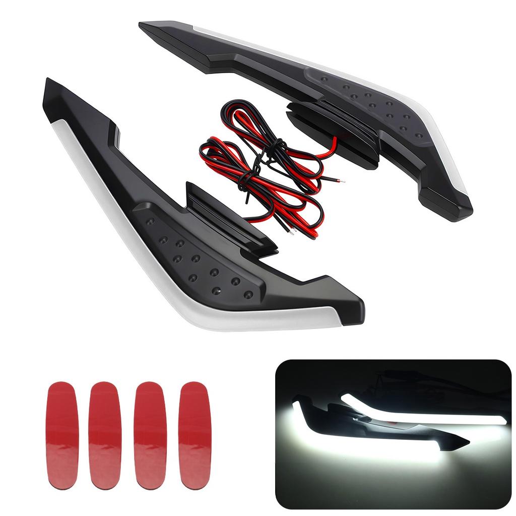 2Pcs Fixed Wind Wings With LED Light Adhesive Decoration Sticker Motorcycle Front Side Spoiler Winglets Aerodynamic Wing Set