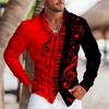 Music Piano Print Long Sleeve Shirt, Stylish Casual Men's Top