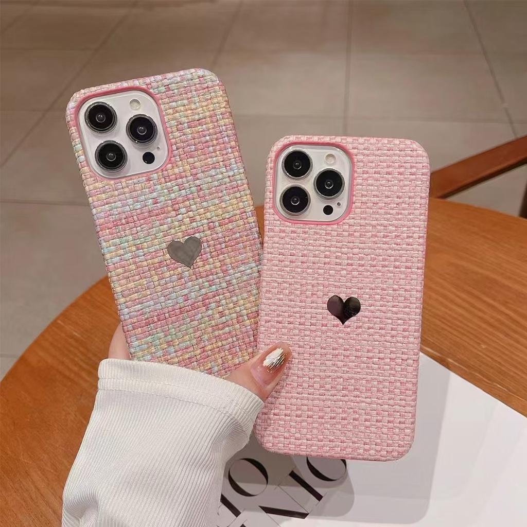 Woven Pattern Heart-shaped Phone Case Suitable for iPhone 11/12/13/14/15/16/PRO/PROMAX/PLUS