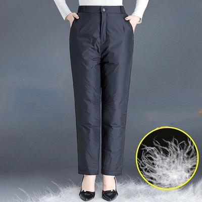 Damen Winterhose in Übergröße, dicke warme Baumwollhose, einfarbig, hoch tailliert, warm und bequem, Entendaunenhose