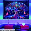 2D UV Reactive Tree of Life Tapestry Blacklight Glowing Psychedelic Wall Decor