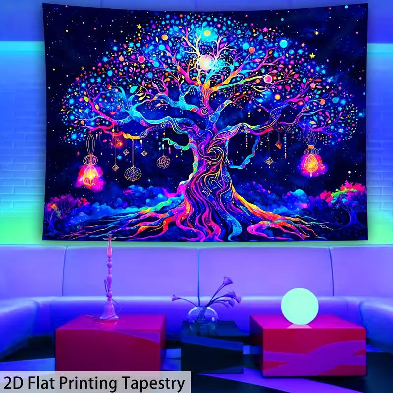 2D UV Reactive Tree of Life Tapestry Blacklight Glowing Psychedelic Wall Decor
