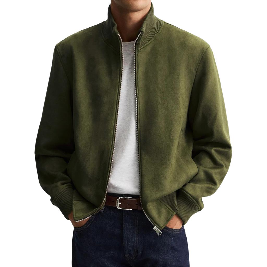 Men's Long Sleeve Suede Jacket Men's Casual Warm Long Sleeve Cardigan Coat