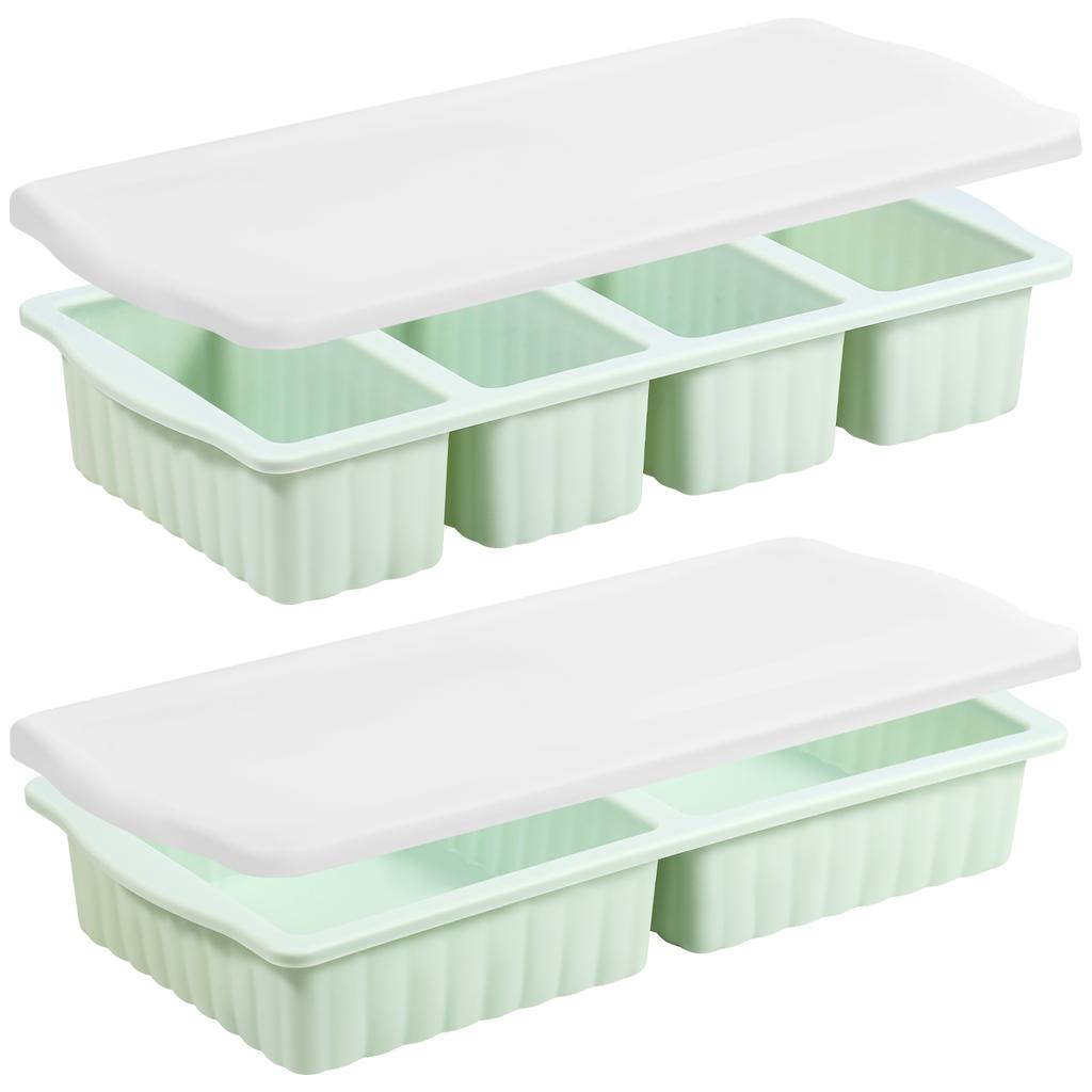 2 Pcs Silicone Freezer Tray 2/4 Grids Ice Cube Mold Set with Lids Soup Freezer Container Mold Ice Cube Trays for Soup Meal Prep