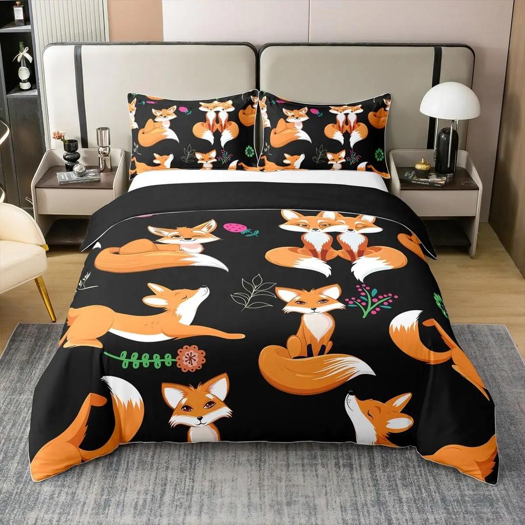 Parures de housse de couette Renard pour enfants et adolescents Housses de couette Légères Duvet Décoration de chambre Taille Queen King 2 Taies d'oreiller 1 Housse de couette Sans couette