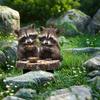 Charming Raccoon Pair acrylic pile for flower pots and landscape. Bohemian-style outdoor art.