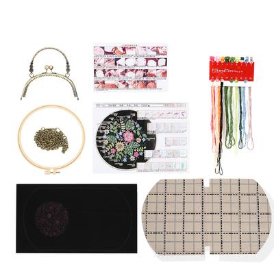 Borsa Ricamata Fai da Te Modello Floreale Borsa a Mano Portatile Borsa a Tracolla 16,5 cm(non Finito)(Motivo di fiore