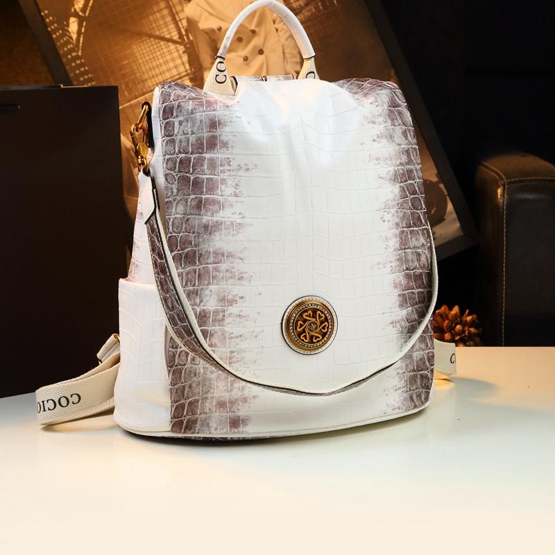 White Leather Crocodile Women Backpack 2024 New Large Capacity Commuter Travel Backpacks Multi-functional Shoulder School Bags