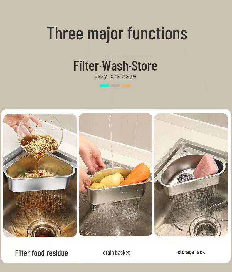 Triangle 304 Stainless Steel Sink Drain Basket - Universal Vegetable & Food Filter Net Gadget