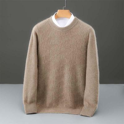 Men's Winter Round Neck 100% Pure Wool Sweater - Solid Color Cashmere Pullover, Casual Business Knit Base Layer