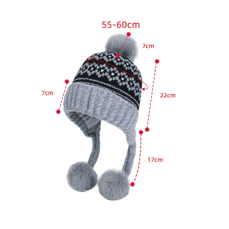 Fur Ball Ear Protection Knitted Hat Women Velvet Warm Wool Hat Big Head Cap
