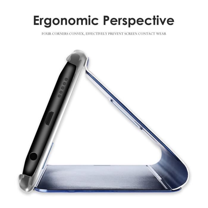 Case for Samsung A32 5G, Case+ Tempered Glass Flip Clear View Translucent Mirror Standing 360° Shockproof Cover Smart Cover Bumper Silver