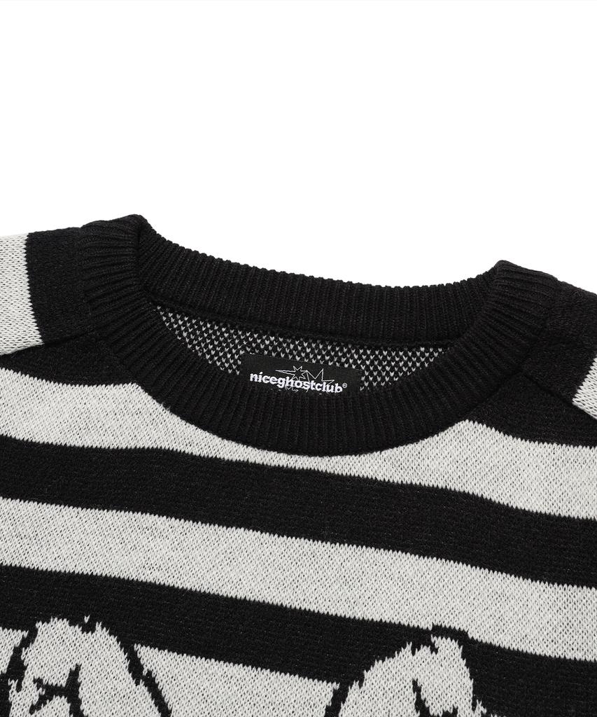 NICEGHOSTCLUB Skull Rabbit Stripe Knit_Black(Ng2Fsuk600A)
