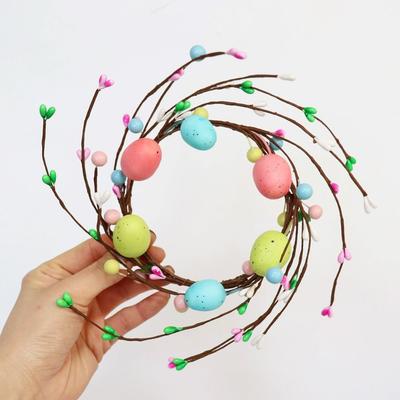 With Foam Eggs Colorful Easter Egg Flower Wreath Handmade 2026 Easter Candle Ring Ornament Desktop Home Ornament Kids Gifts