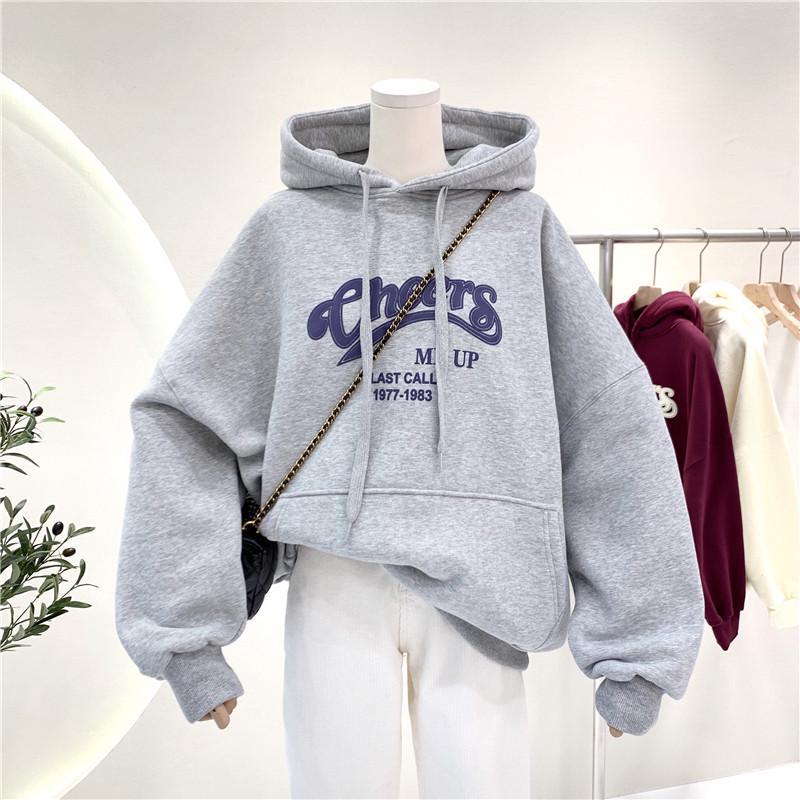 Women's Fleece-Lined Hoodie: Ulzzang Loose-Fit, Korean Style, Autumn/Winter 2025 Trend.