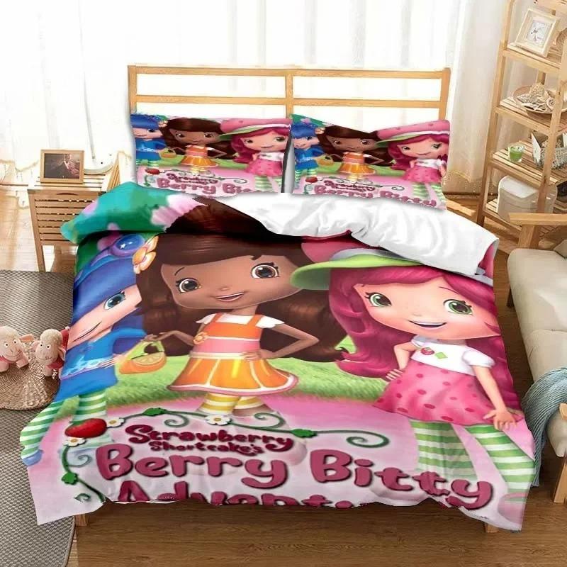 Exquisite 3D Strawberry Wallpaper Anime Girl Digital Printing Bedding Set Duvet Cover Comforter Bed Youth Kids Girl Boys Gift