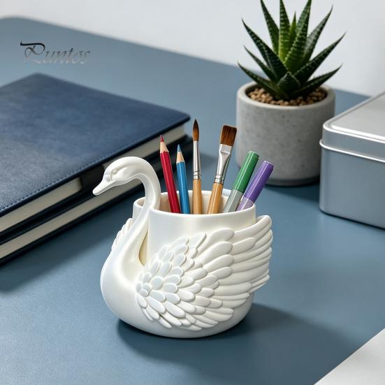 Professional Office Accessories Elegant Swan Pen Holder, Durable PLA Pencil Organizer, Decorative Large Stationery Storage Holder Capacity Container