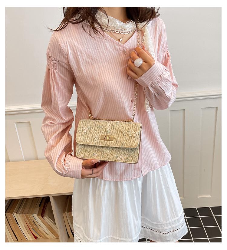 2026 Chic Straw Woven Floral Lace Square Bag - Women's Fashionable Chain Crossbody