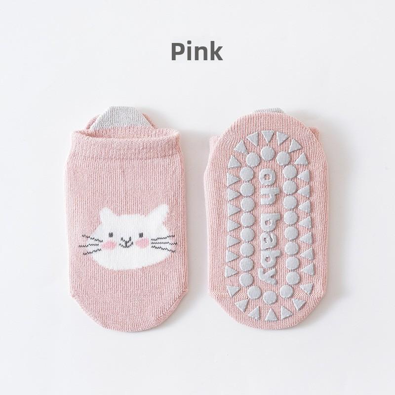 

Детские мультяшные носки с животным, противоскользящие, для пола, носки-батуты для новорожденных, детские носки-лодочки с клейкой пяткой M (1-3 years old) розовый