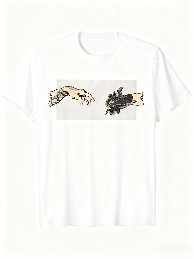 Men Black Graphic T-Shirt - Tattoo Artist Design with Hands Bird Everyday Special Occasion Tee Machine Washable Casual Shirt