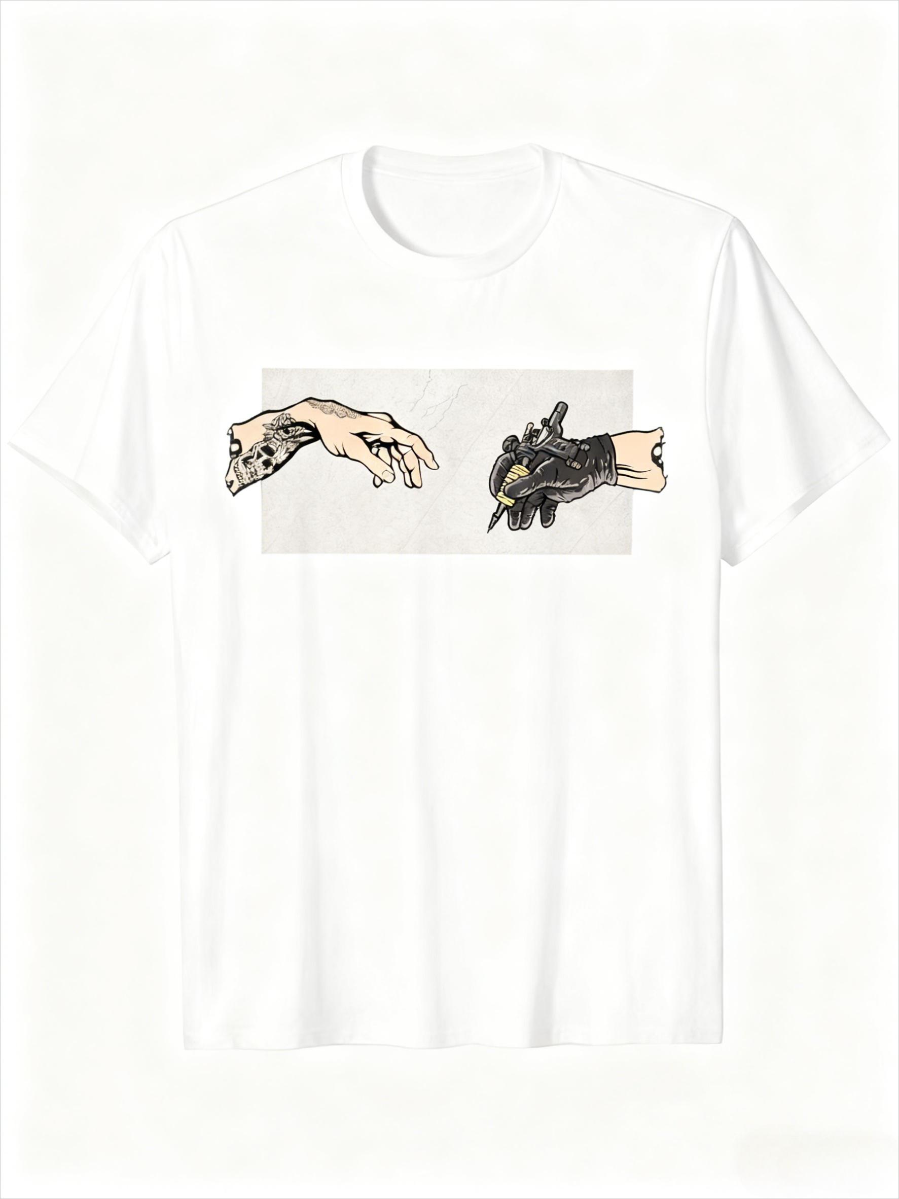 

Men Black Graphic T-Shirt - Tattoo Artist Design with Hands Bird Everyday Special Occasion Tee Machine Washable Casual Shirt 4XL