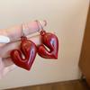 Vintage Irregular Wine Red Heart Shaped Pendant Earrings for Women Fashion Geometric Round Hoop Earrings Party Jewelry Gifts