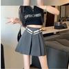 Korean Summer Short Skirts Women Irregular Pleated Zipper Patchwork Fashion Casual High Waist Loose Wide Leg A Line Skirt Shorts