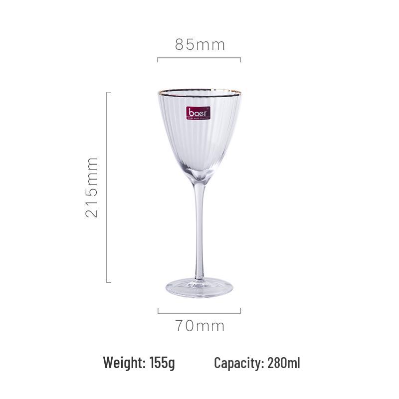 Nordic Gold-Painted Glass Cup with Vertical Stripes - Transparent Beverage, Juice, and Coffee Cup with Gold Rim