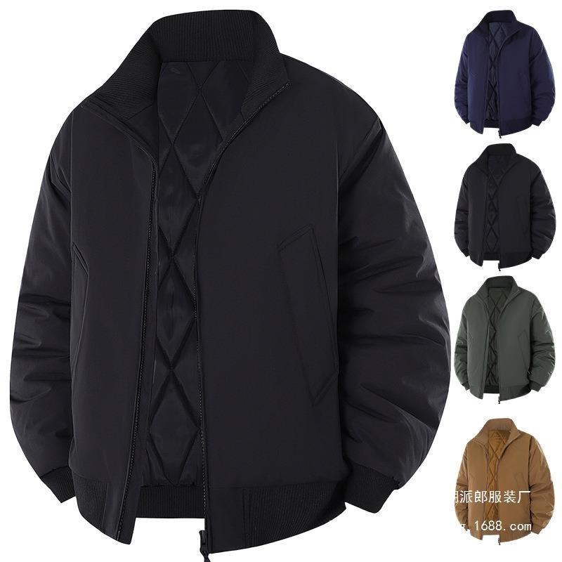 Autumn and Winter Cotton Jacket Men's Winter New Solid Color Trendy Brand Casual Flight Stand-up Neck Cotton-padded Jacket Men