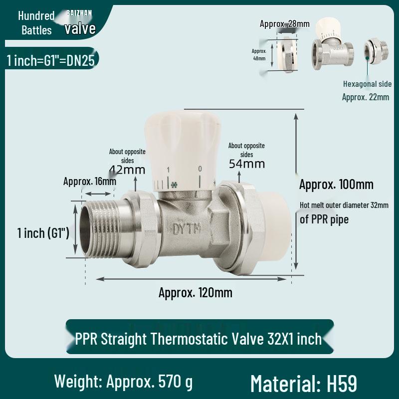 All-Copper 4-Point PPR Thermostatic Angle Valve for Radiator & Underfloor Heating