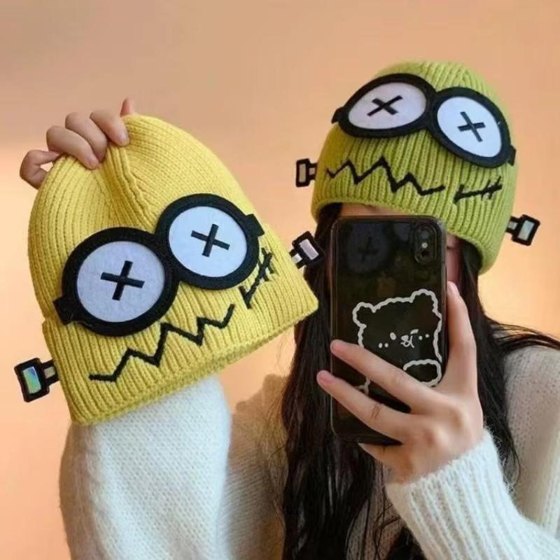 1PCS New Funny Knitted Hat for Women, Autumn and Winter Warmth Cute Big Eyed Cartoon Ear Protection Hat for Student Gifts