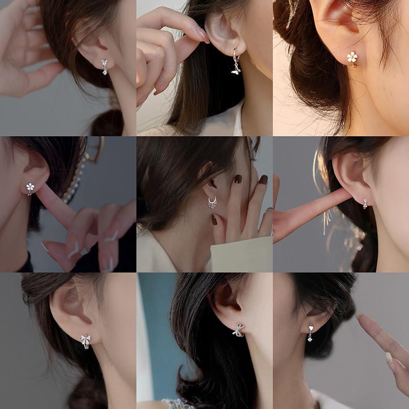 Silver Color Butterfly Flower Bow Zircon Earrings Women Luxury  Gorgeous Jewelry Accessories