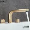 Luxury Bathroom Faucet Cold and Hot Water Tap Brushed Gold Split Three Hole Basin Faucet Solid Brass Washbasin Water Mixer