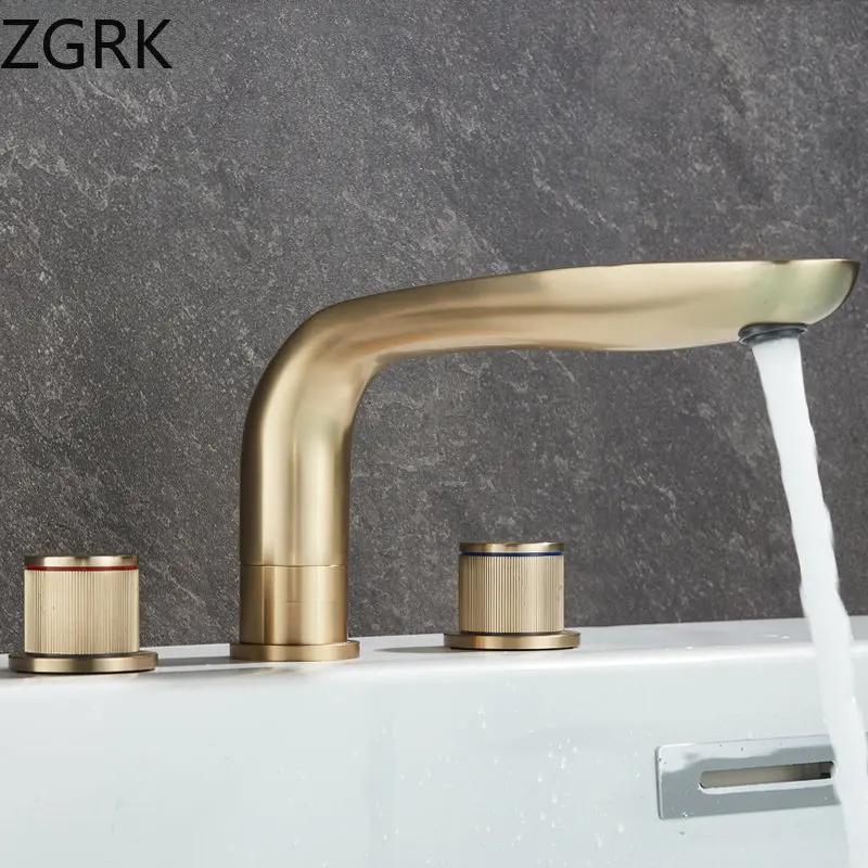 Luxury Bathroom Faucet Cold and Hot Water Tap Brushed Gold Split Three Hole Basin Faucet Solid Brass Washbasin Water Mixer