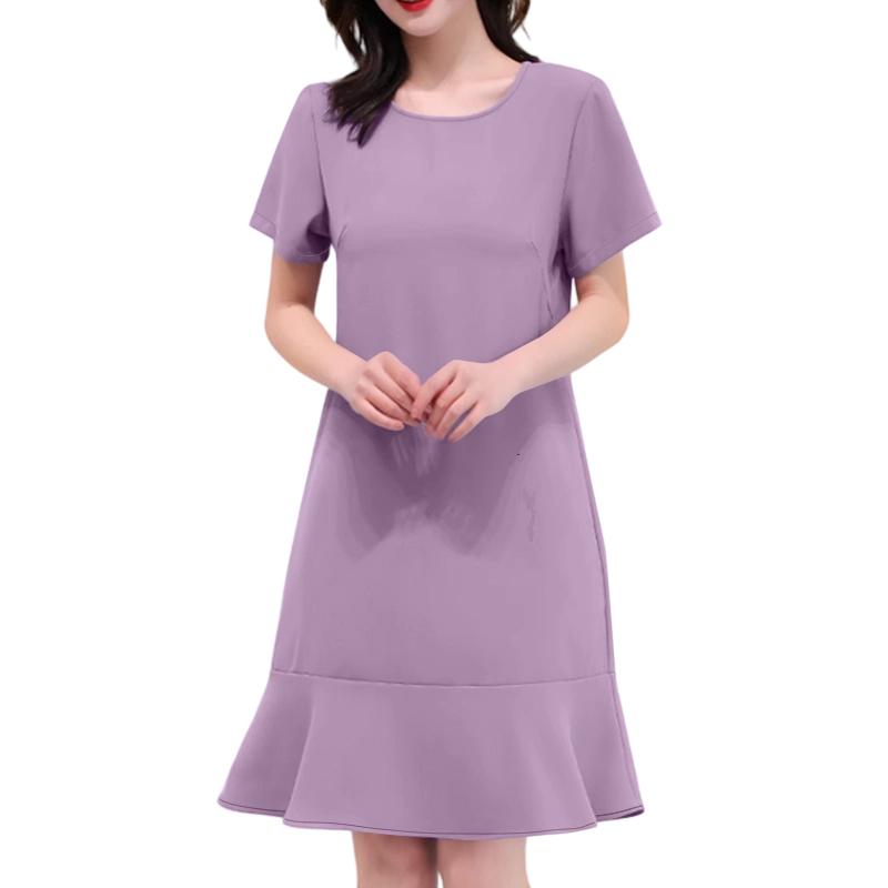 

ZANZEA Женское повседневное свободное летнее платье с коротким рукавом и круглым вырезом XL фиолетовый