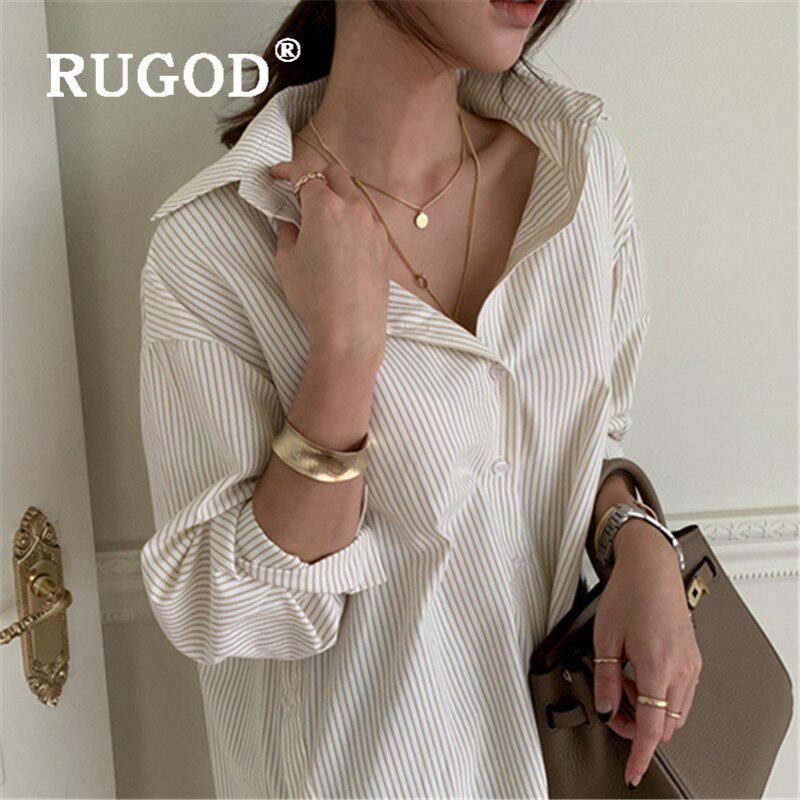 2025 Korean Loose Casual Mid-length Vertical Striped Shirt
