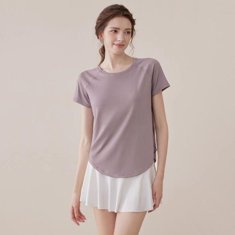 

Yoga Clothes Summer New Arrival Short Sleeves and Skirt Suit Loose Belly-Covering Slimming Mesh Patchwork Fancy Running Outfit Suit Purple Tops L