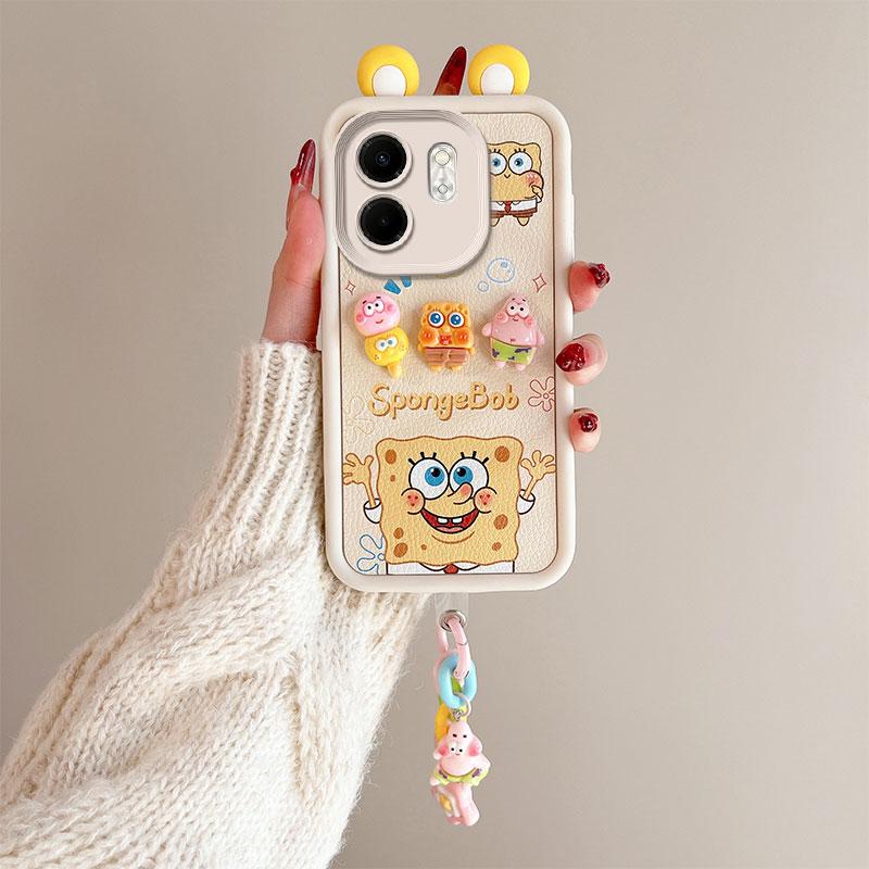 KEYSION Cute Ear 3D Cartoon Case for Infinix Hot 50i with Bracelet Soft Silicone Shockproof Phone Cover for Infinix Smart 9 HD