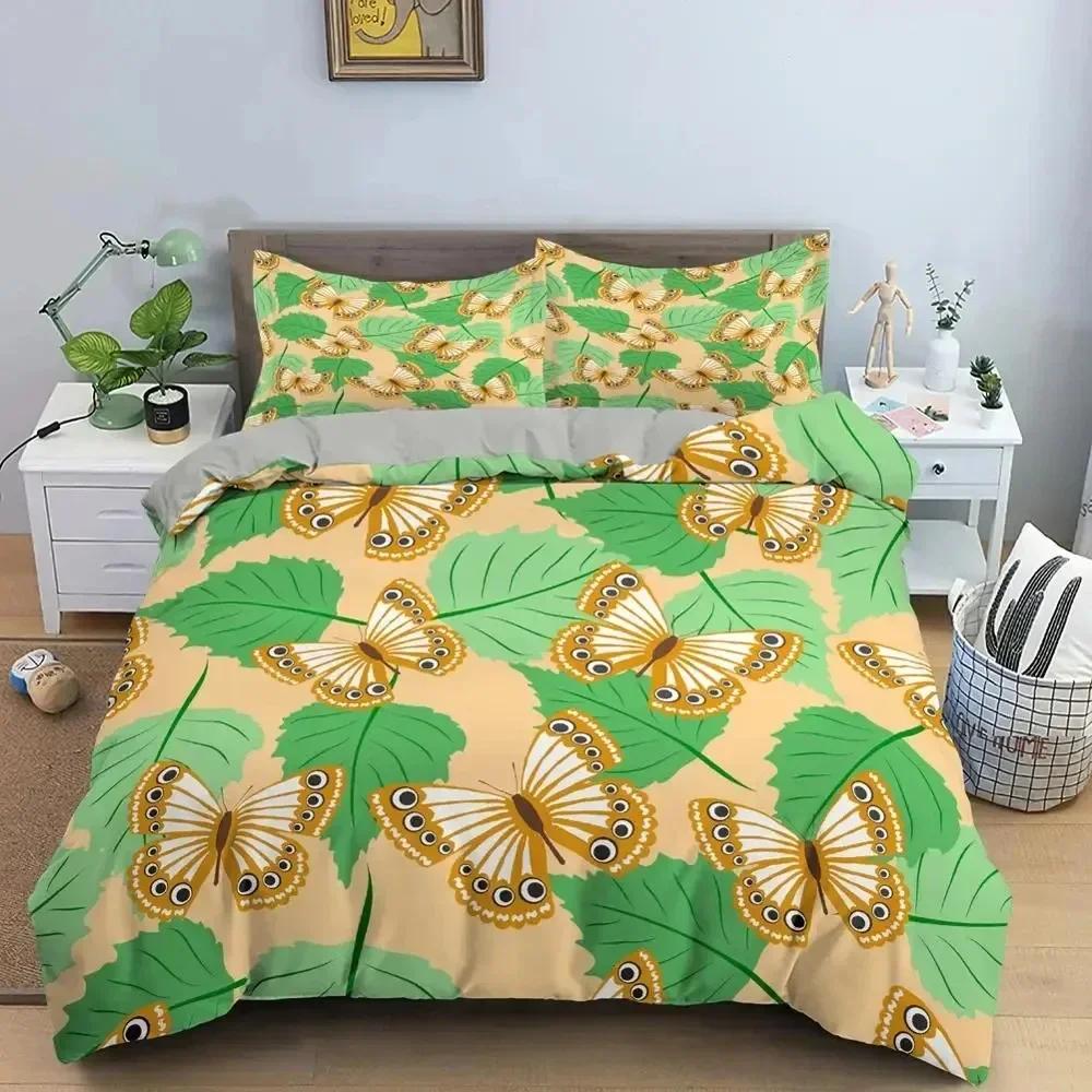Schmetterling Bettbezug King Queen Größe Tier Floral Bettwäsche Set für Teenager Erwachsene Schöne Blume Polyester Steppdecke