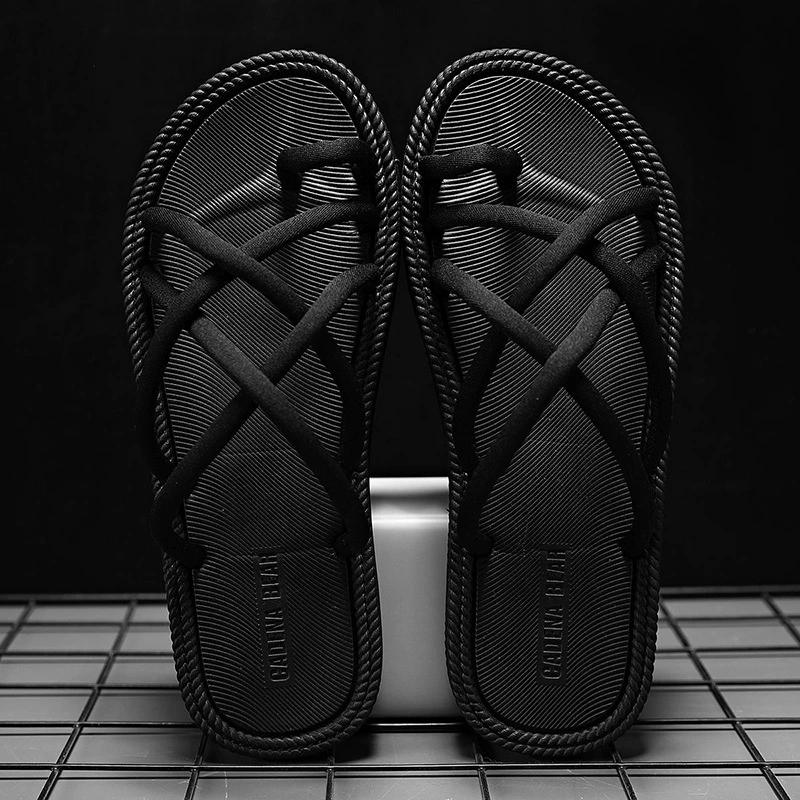 Sommer Herre Vevd Tau Flip-flops EVA Plattform Slitesterke Sklisikre Sandaler for Menn Utendørs Strand Tøfler Sandalias De Hombre 2025