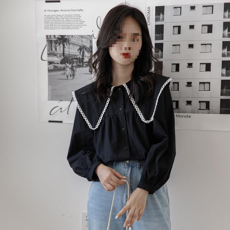 Early Autumn Retro Peter Pan Collar Long Sleeve Women's Temperament Bubble Sleeve Off-White Shirt