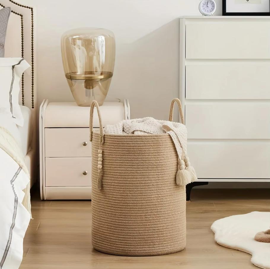 

Extra Large Rope Storage Basket - Household Dirty Clothes & Toy Organizer Bin Suitable for Bedroom Living Room and Balcony Use 38x50cm коричневий