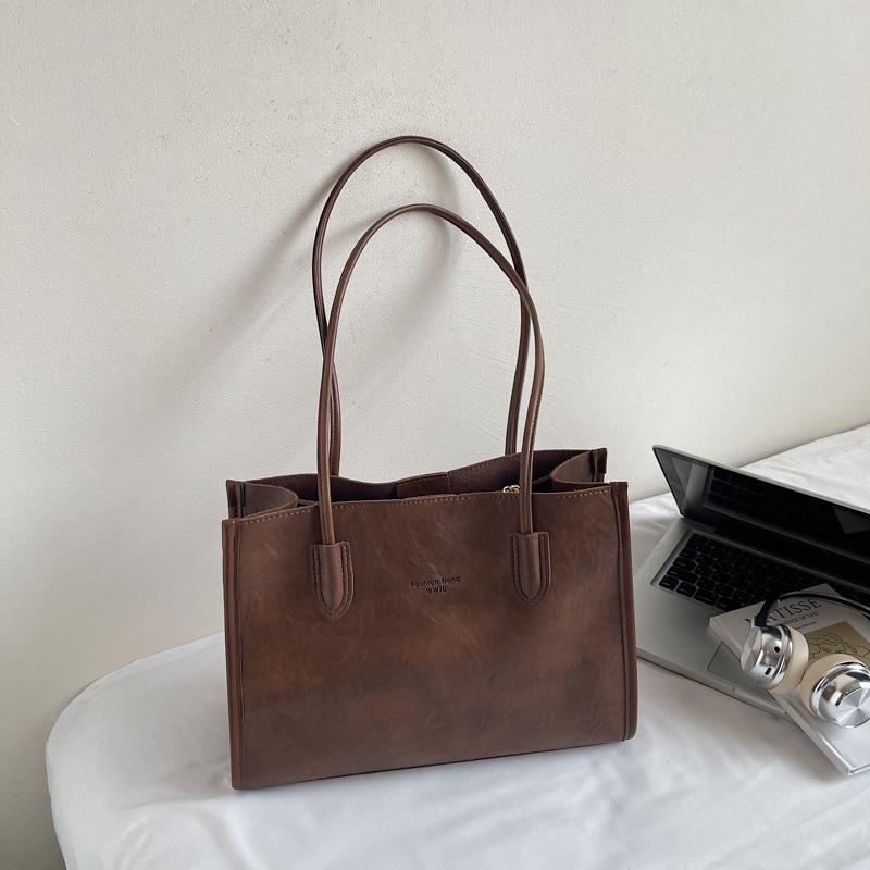 Structured Leather Tote Bag with Long Handle Large Capacity Everyday Fashion Shoulder Bag