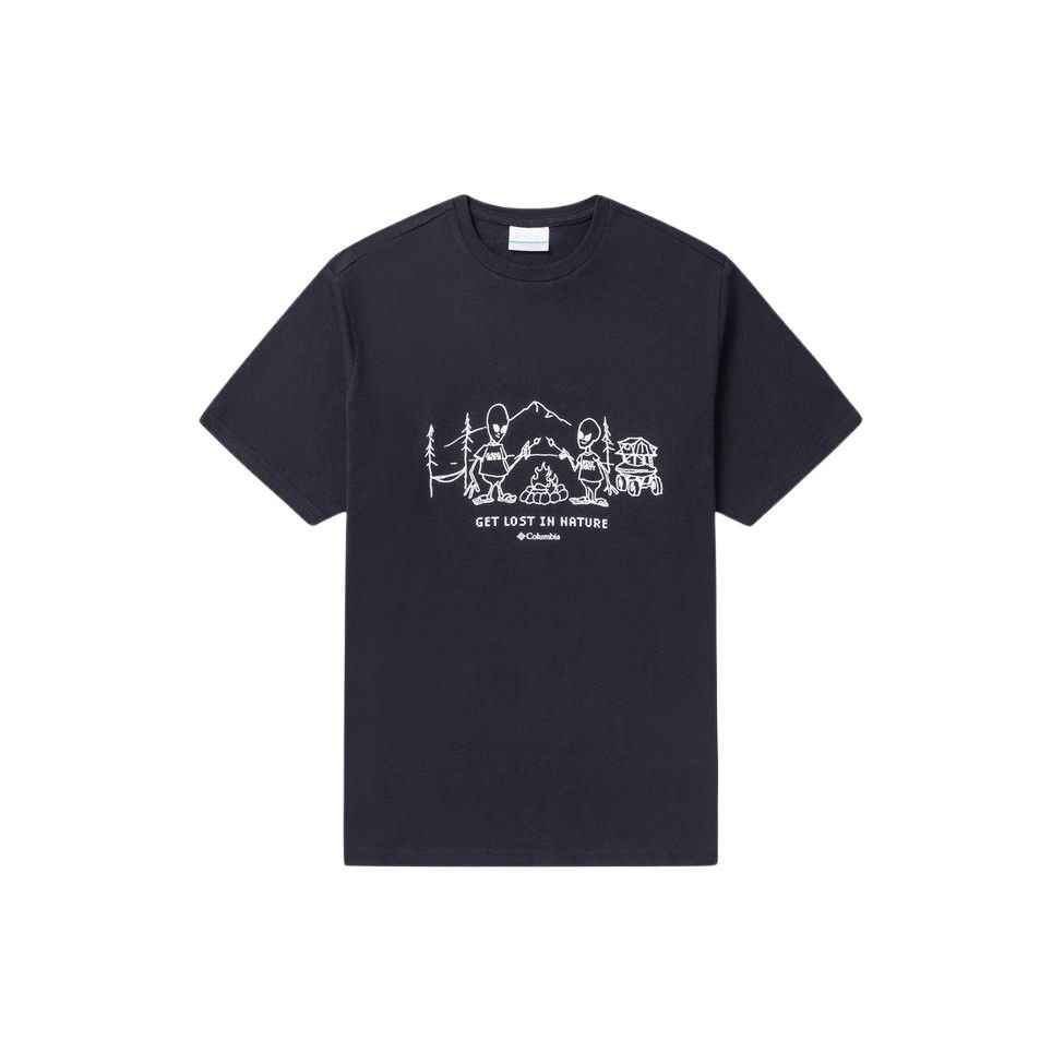Columbia Pattern Printed Crew Neck Outdoor Sports Short Sleeve T-Shirt Men Tops Black AE2306-011