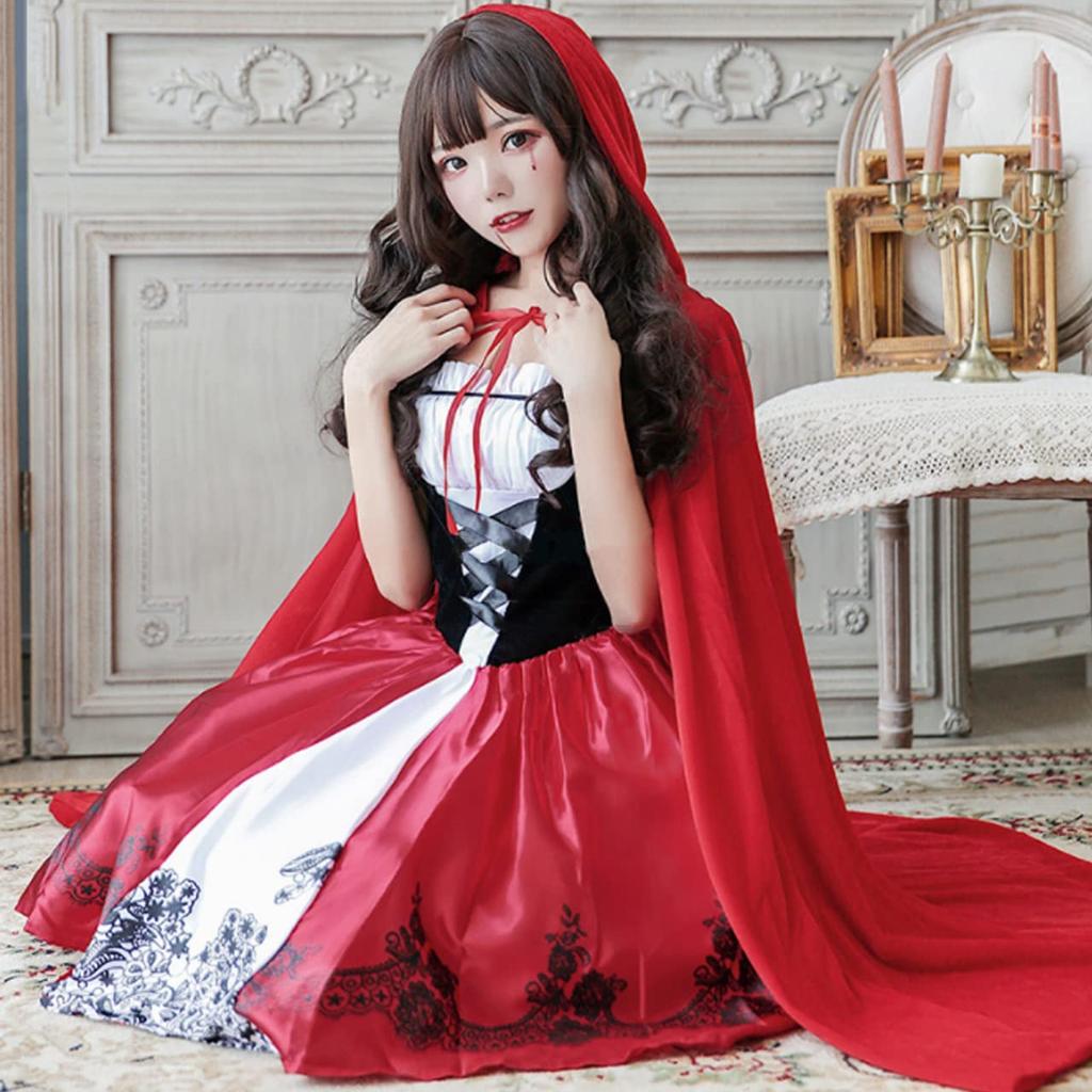 [Milky Time] Women's Little Red Riding Hood Cosplay Costume with Cape for Christmas and Halloween