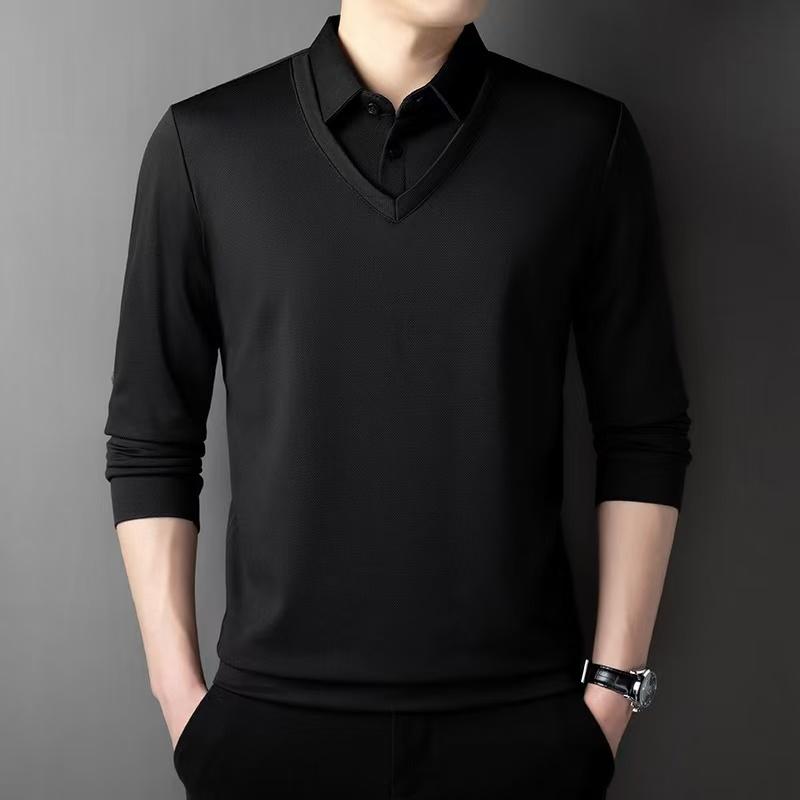 

TrendHub New Men s Casual and Fashionable Long Sleeved Solid Color Fake Two-piece Polo Shirt Business All Season Versatile Top 4XL
