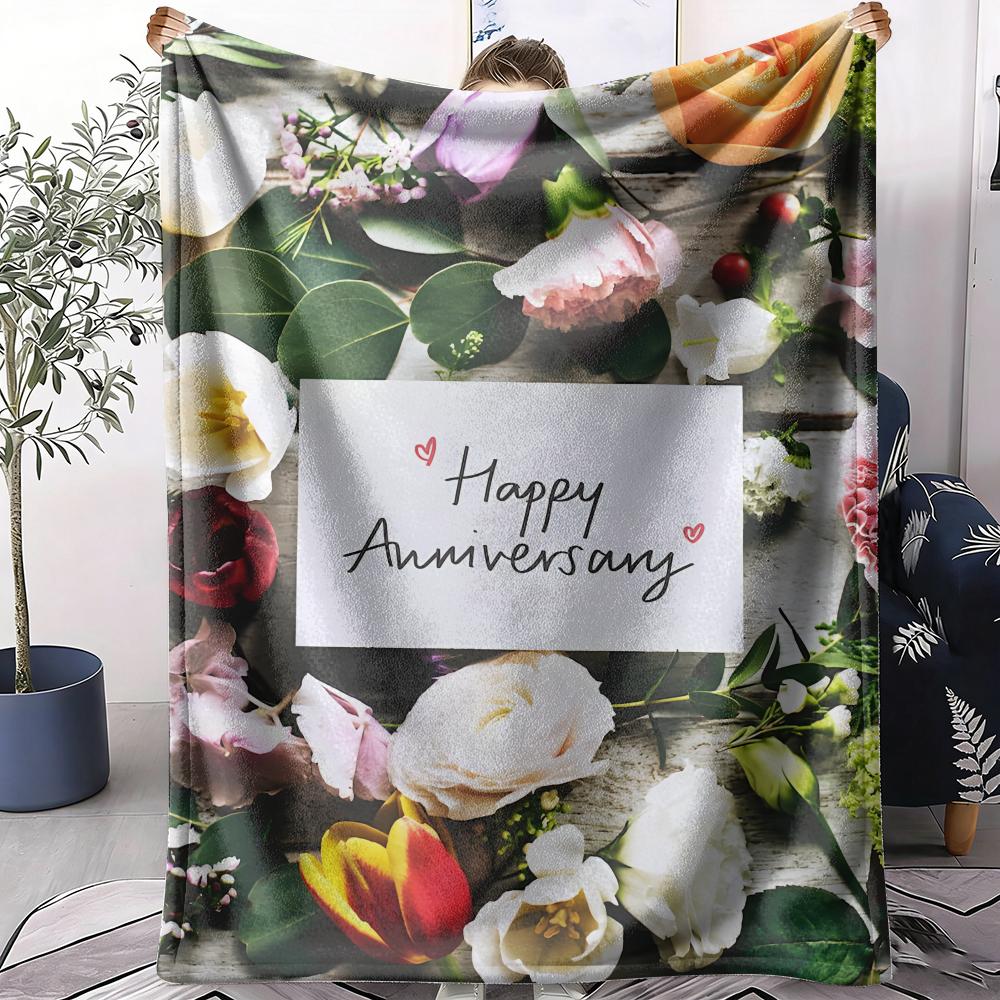Happy Anniversary Throw Soft Flannel AC Blanket Lightweight Summer Nap Throw Cozy  Blanket for Sofa Bed Travel Home