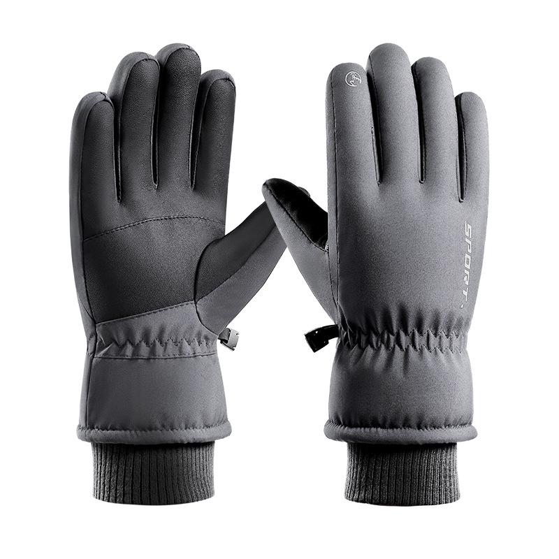 Men's Cycling and Skiing Gloves for Autumn and Winter Warm Fleece Thickened Windproof Water Repellent Touch Screen Sports Cotton Gloves