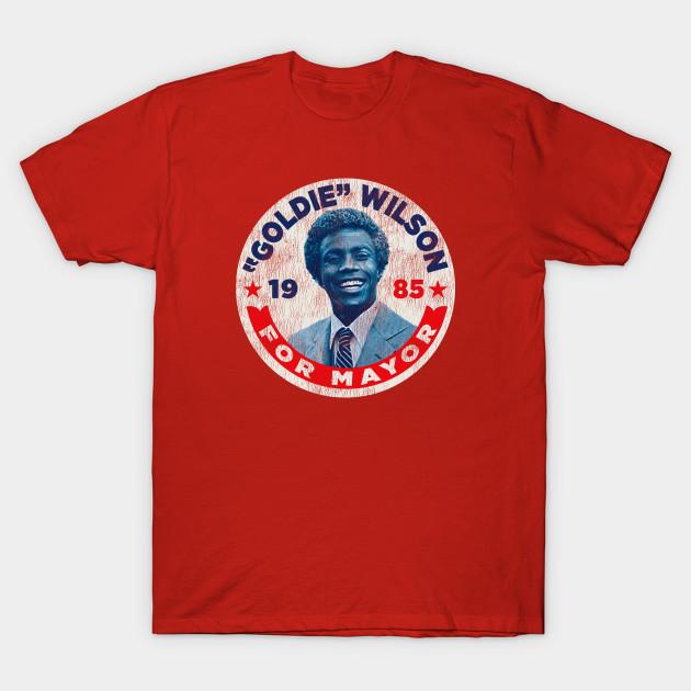 Men Black Print T-shirt Vote Goldie Wilson For Mayor Pin Worn No-Cut Transfer Paper Print Cotton Tshirt 2XL красный